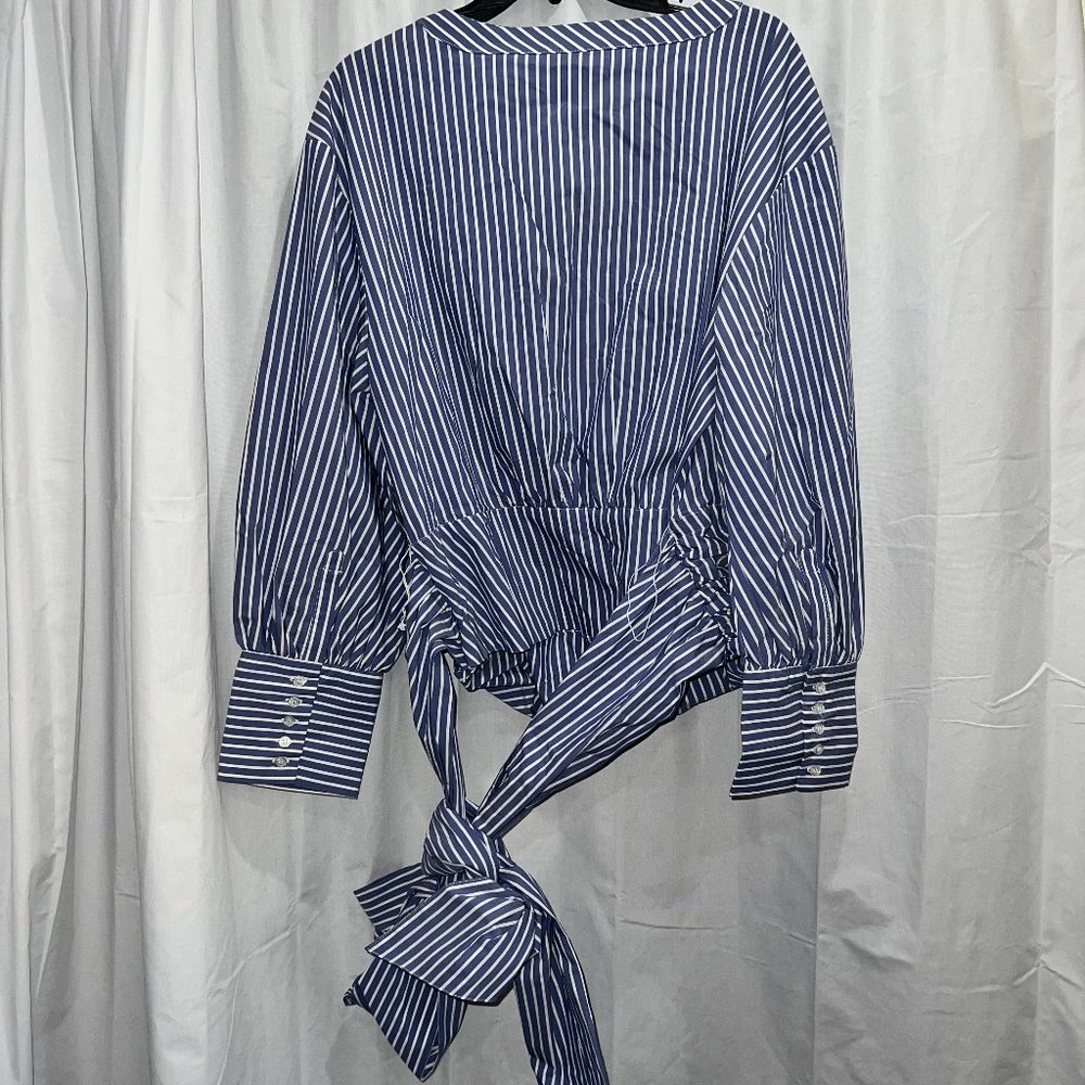 NY&C Striped, V-neck Poplin Wrap blouse Size XXL - Picture 4 of 8